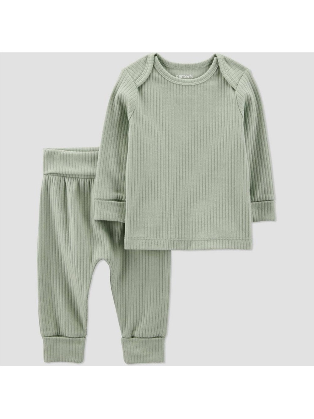 Carter's Light Sage Ribbed 2-Piece Kids Pajama Set